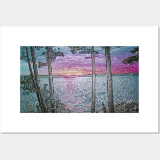 Lake Sunset-Colour Embossed -Available As Art Prints-Mugs,Cases,Duvets,T Shirts,Stickers,etc Posters and Art